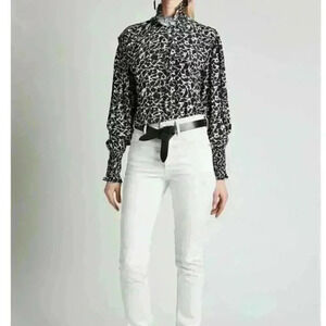NWOT ISABEL MARANT Étoile Yoshi Ruffled Printed Crepe De Chine Blouse